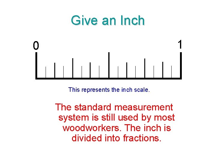 Give an Inch 1 0 This represents the inch scale. The standard measurement system