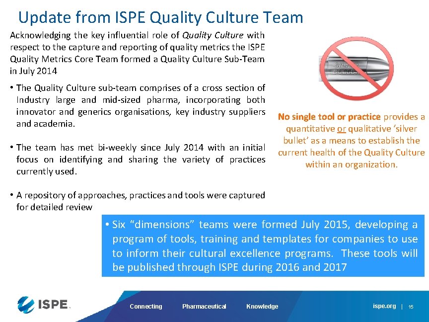 Update from ISPE Quality Culture Team Acknowledging the key influential role of Quality Culture