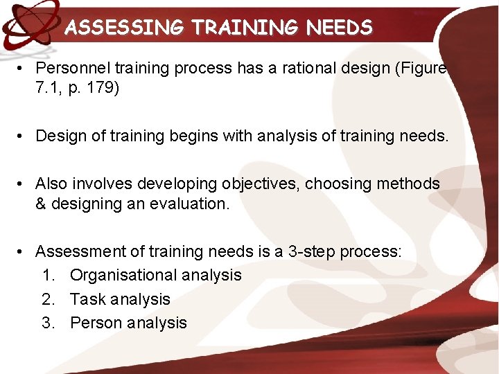 ASSESSING TRAINING NEEDS • Personnel training process has a rational design (Figure 7. 1,