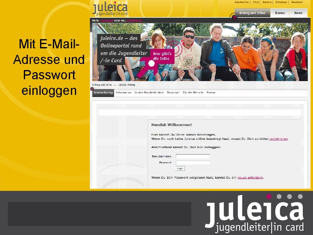 Mit E-Mail. Adresse und Passwort einloggen 