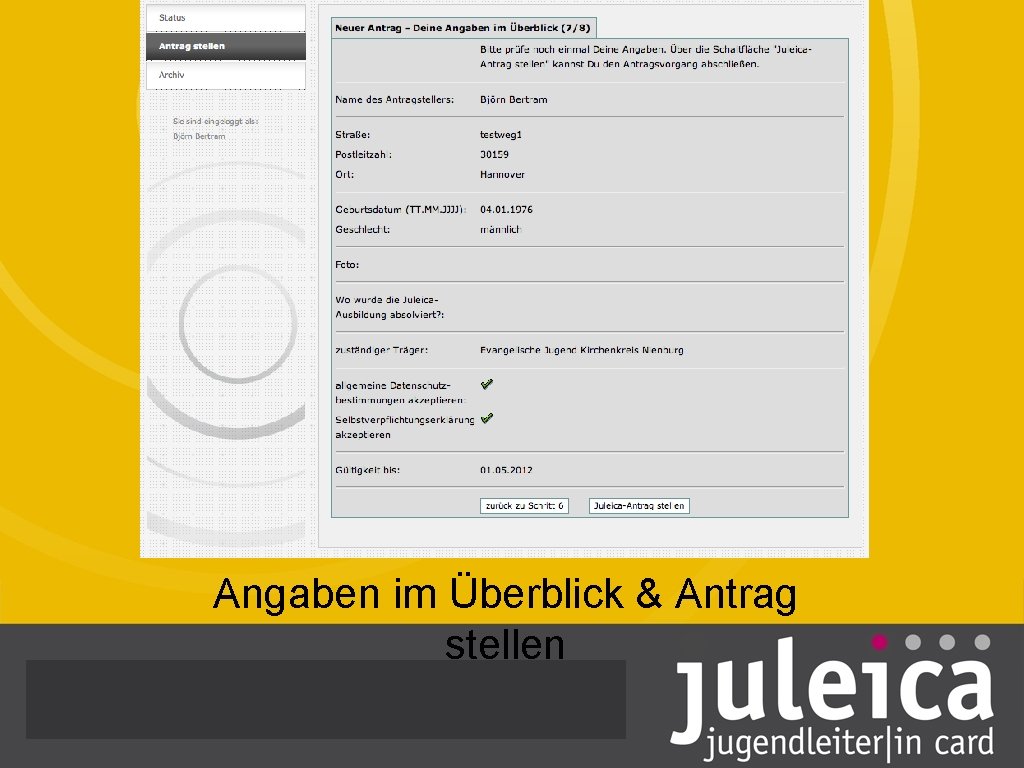 Angaben im Überblick & Antrag stellen 