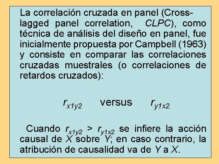 La correlación cruzada en panel (Crosslagged panel correlation, CLPC), como técnica de análisis del