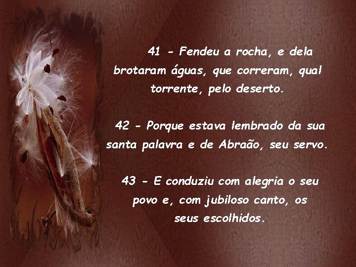 41 - Fendeu a rocha, e dela brotaram águas, que correram, qual torrente, pelo