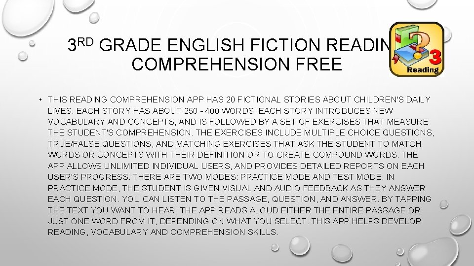 3 RD GRADE ENGLISH FICTION READING COMPREHENSION FREE • THIS READING COMPREHENSION APP HAS