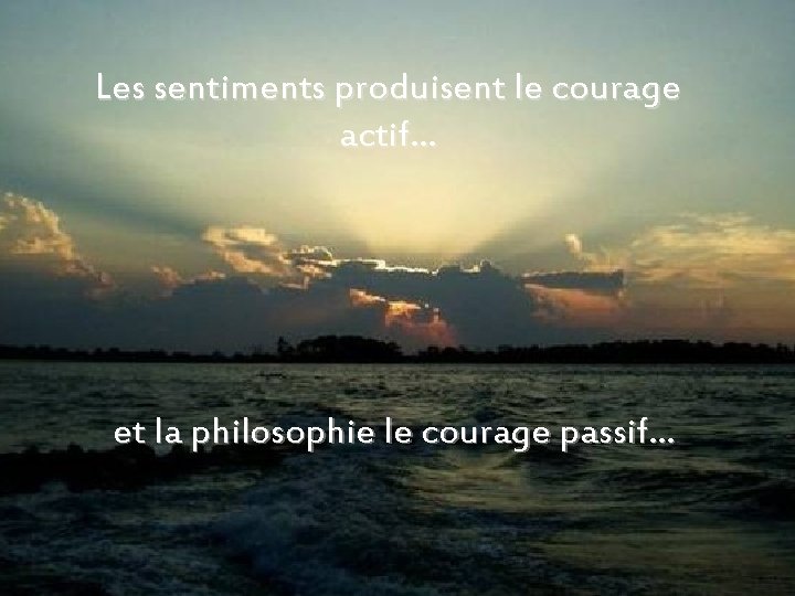 Les sentiments produisent le courage actif… et la philosophie le courage passif… 