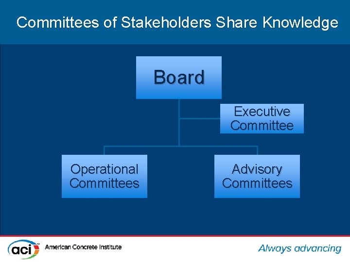 Committees of Stakeholders Share Knowledge Board Executive Committee Operational Committees Advisory Committees 
