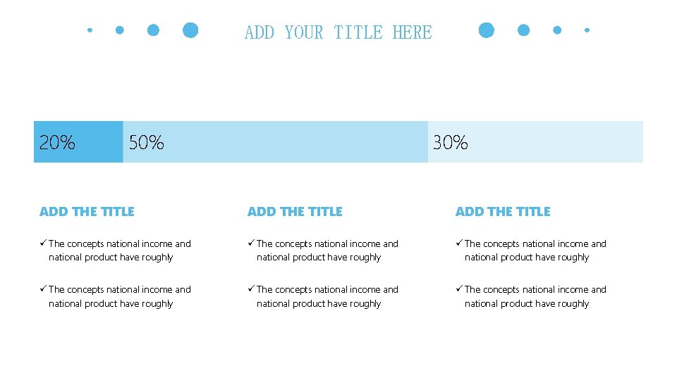 ADD YOUR TITLE HERE 20% 50% 30% ADD THE TITLE ü The concepts national