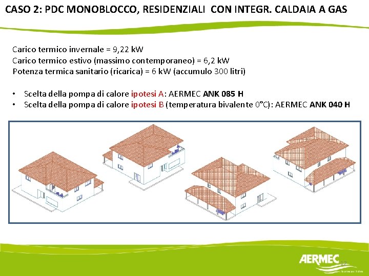 CASO 2: PDC MONOBLOCCO, RESIDENZIALI CON INTEGR. CALDAIA A GAS Carico termico invernale =