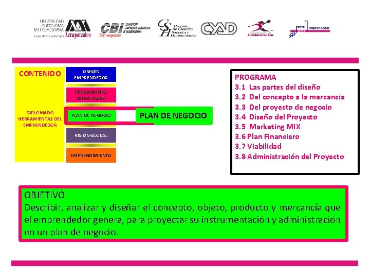 CONTENIDO ORIGEN EMPRENDEDOR PENSAMIENTO ESTRATEGICO DIPLOMADO HERRAMIENTAS DEL EMPRENDEDOR PLAN DE NEGOCIO VISIÓN GLOBAL