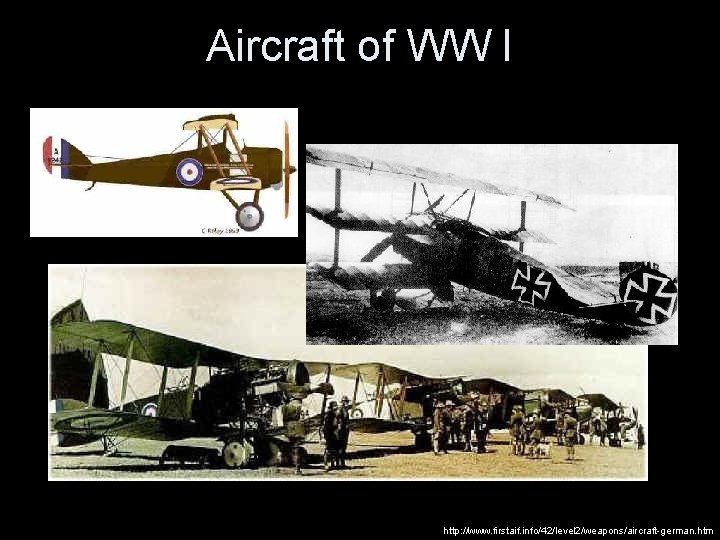 Aircraft of WW I http: //www. firstaif. info/42/level 2/weapons/aircraft-german. htm 