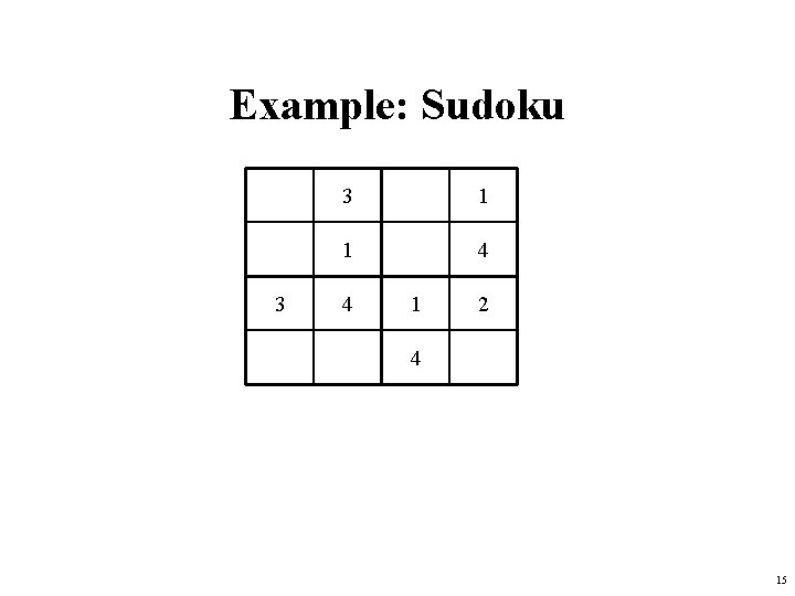 Example: Sudoku 3 3 1 1 4 4 1 2 4 15 