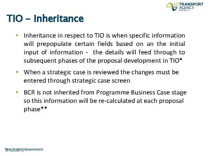 TIO - Inheritance • Inheritance in respect to TIO is when specific information will