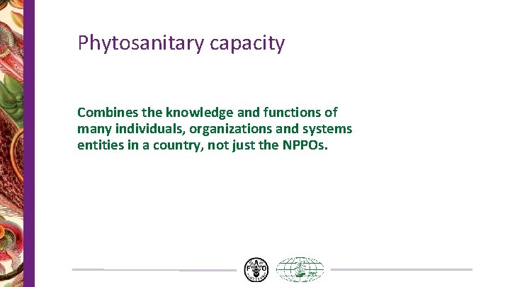 Phytosanitary capacity Combines the knowledge and functions of many individuals, organizations and systems entities
