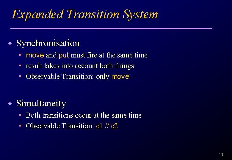 Expanded Transition System w Synchronisation • move and put must fire at the same