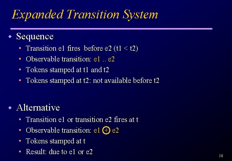 Expanded Transition System w Sequence • • w Transition e 1 fires before e