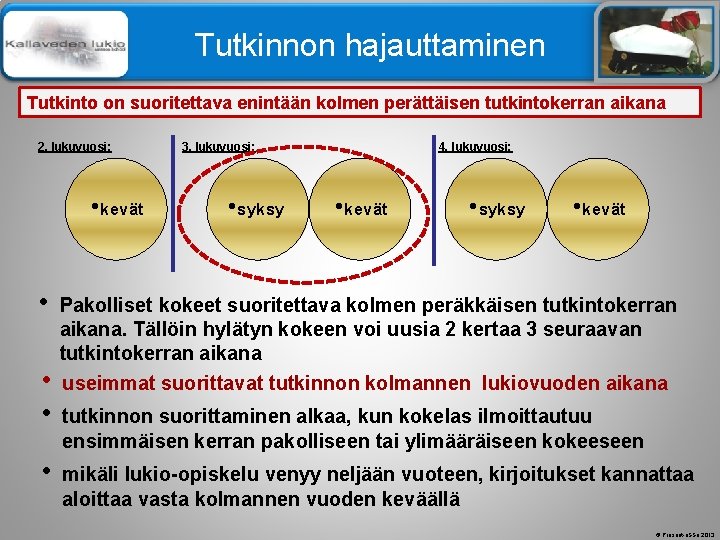 Älä muuta perustyylidiaa Tutkinnon hajauttaminen Tutkinto on suoritettava enintään kolmen perättäisen tutkintokerran aikana 2.