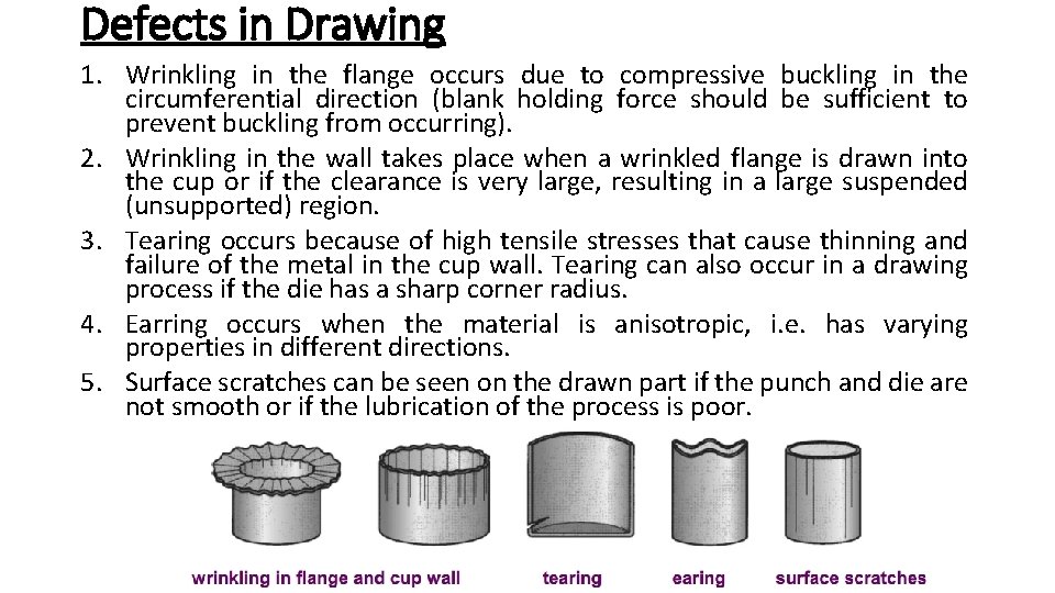 Defects in Drawing 1. Wrinkling in the flange occurs due to compressive buckling in