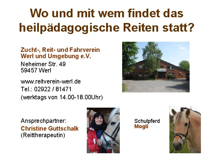 Wo und mit wem findet das heilpädagogische Reiten statt? Zucht-, Reit- und Fahrverein Werl