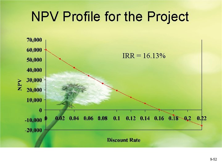 NPV Profile for the Project IRR = 16. 13% 9 -52 