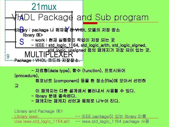 VHDL Package and Sub program Library : package 나 컴파일 된 VHDL 모델의 저장
