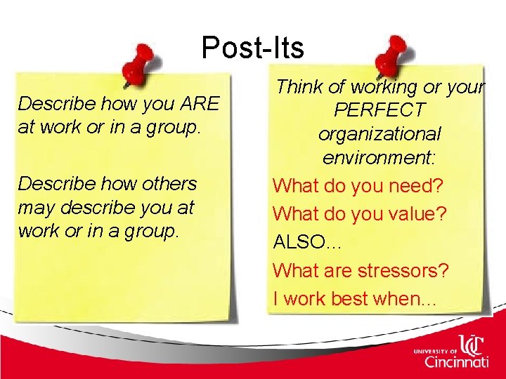 Post-Its Describe how you ARE at work or in a group. Describe how others Post-Its Describe how you ARE at work or in a group. Describe how others