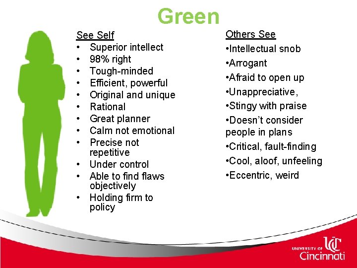 Green See Self • Superior intellect • 98% right • Tough-minded • Efficient, powerful Green See Self • Superior intellect • 98% right • Tough-minded • Efficient, powerful