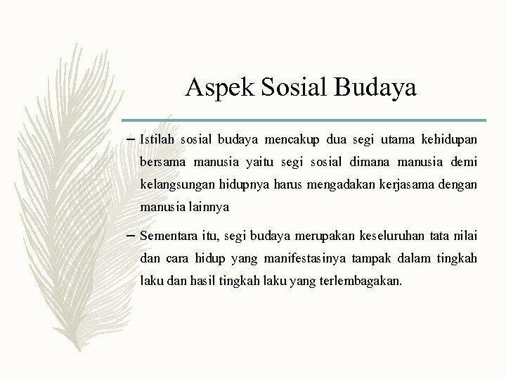 Aspek Sosial Budaya – Istilah sosial budaya mencakup dua segi utama kehidupan bersama manusia