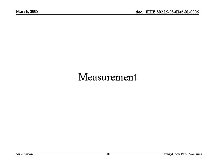 March, 2008 doc. : IEEE 802. 15 -08 -0146 -01 -0006 Measurement Submission 10