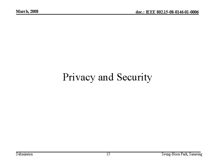 March, 2008 doc. : IEEE 802. 15 -08 -0146 -01 -0006 Privacy and Security