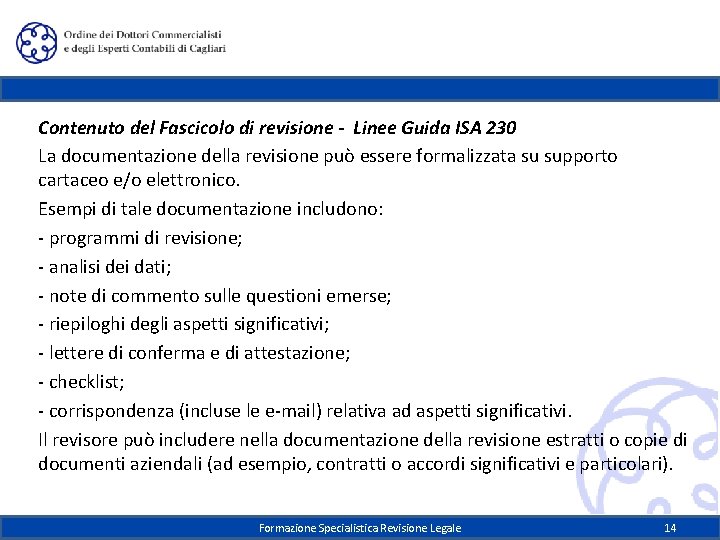 Contenuto del Fascicolo di revisione - Linee Guida ISA 230 La documentazione della revisione