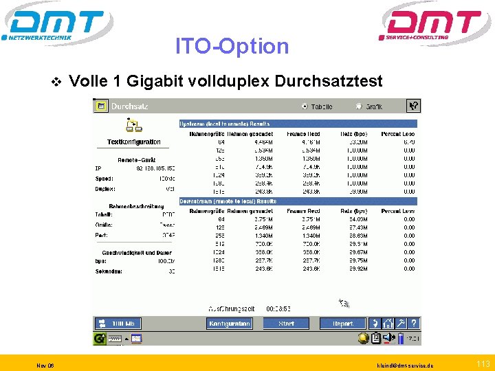 ITO-Option v Nov 06 Volle 1 Gigabit vollduplex Durchsatztest kleindl©dmt-service. de 113 