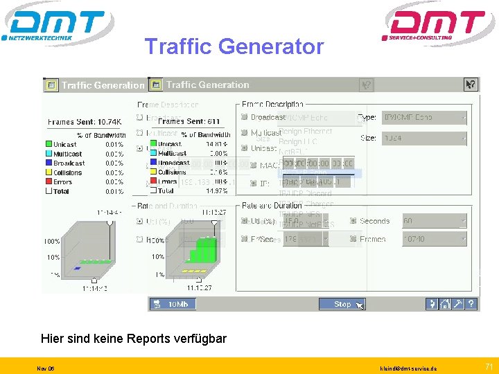 Traffic Generator Hier sind keine Reports verfügbar Nov 06 kleindl©dmt-service. de 71 