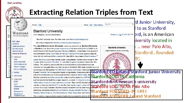 Dan Jurafsky Extracting Relation Triples from Text The Leland Stanford Junior University, commonly referred