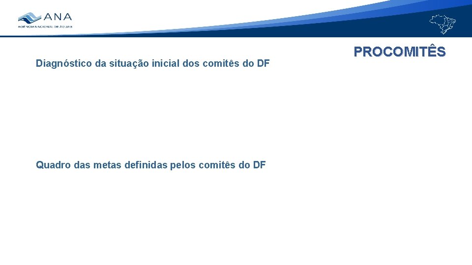 Diagnóstico da situação inicial dos comitês do DF Quadro das metas definidas pelos comitês