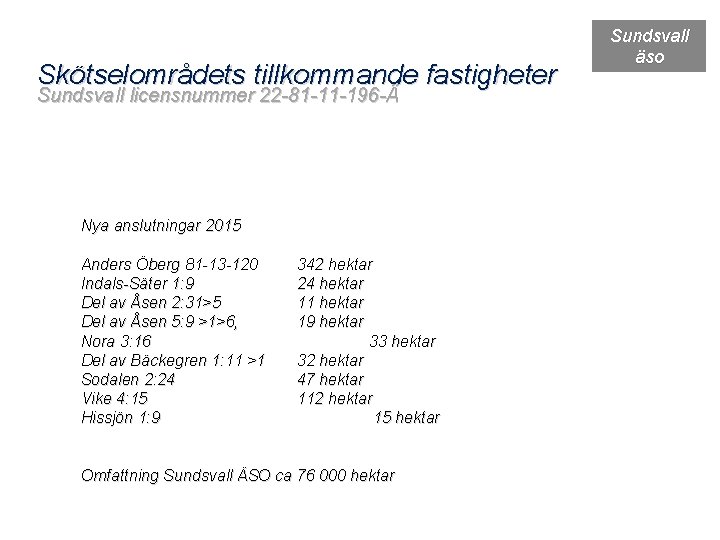 Skötselområdets tillkommande fastigheter Sundsvall äso Sundsvall licensnummer 22 -81 -11 -196 -Ä 2021 -10