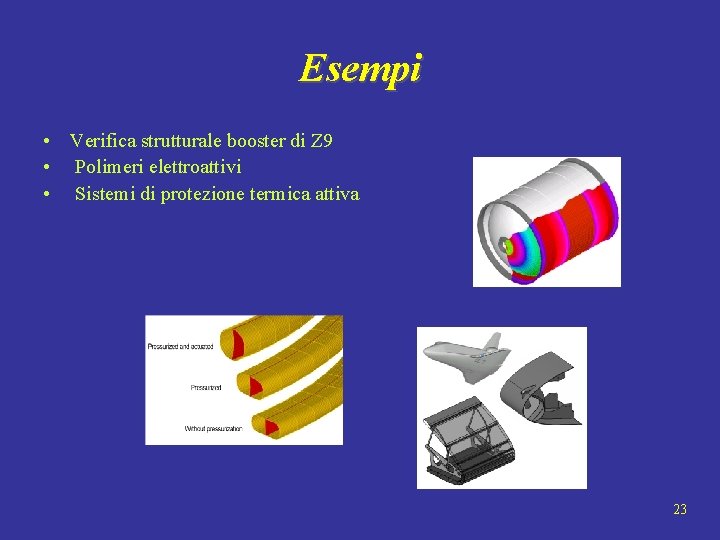 Esempi • Verifica strutturale booster di Z 9 • Polimeri elettroattivi • Sistemi di