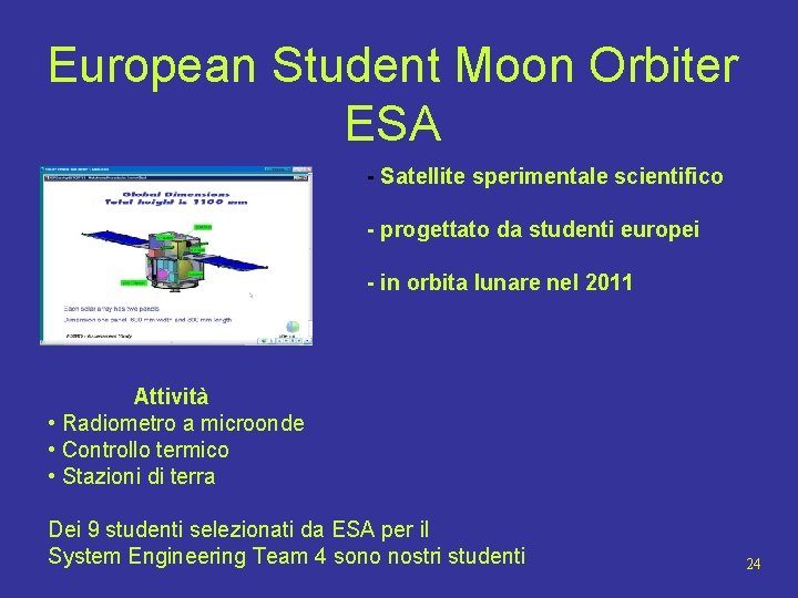 European Student Moon Orbiter ESA - Satellite sperimentale scientifico - progettato da studenti europei