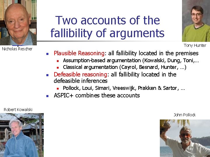 Two accounts of the fallibility of arguments Tony Hunter Nicholas Rescher n Plausible Reasoning: