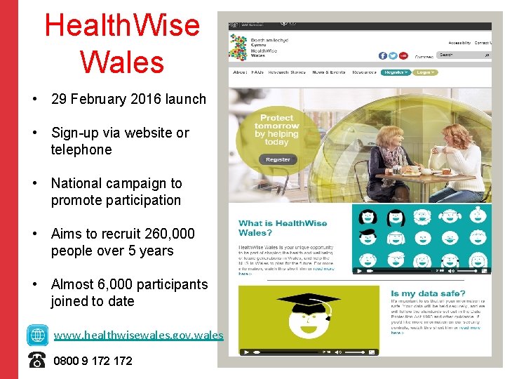 Health. Wise Wales • 29 February 2016 launch • Sign-up via website or telephone