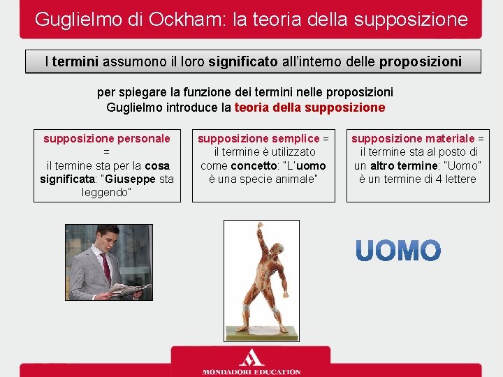 Guglielmo di Ockham: la teoria della supposizione I termini assumono il loro significato all’interno