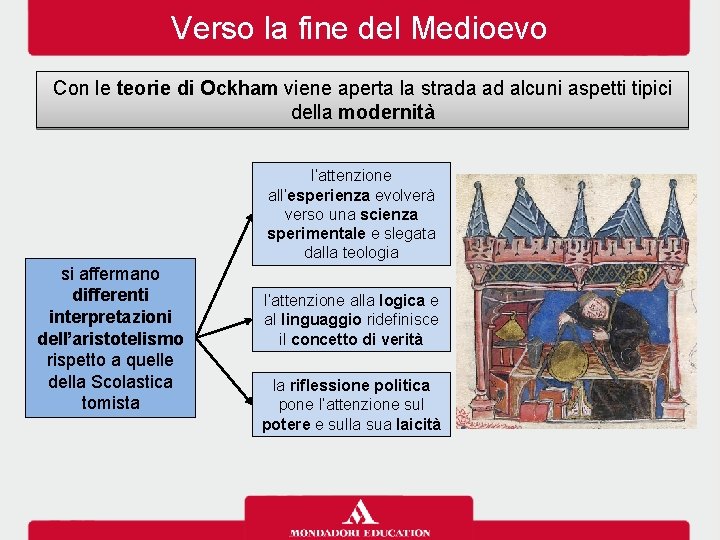 Verso la fine del Medioevo Con le teorie di Ockham viene aperta la strada