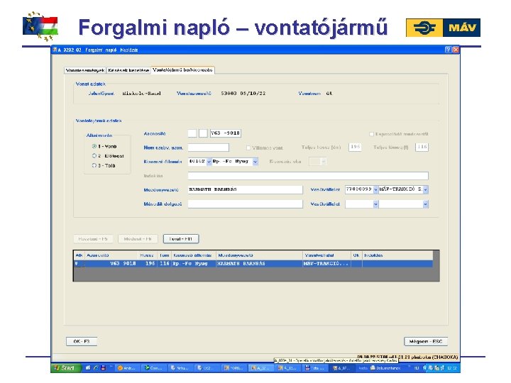 Forgalmi napló – vontatójármű 