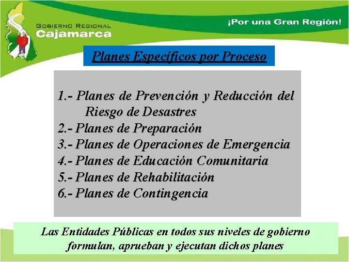 Planes Específicos por Proceso 1. - Planes de Prevención y Reducción del Riesgo de