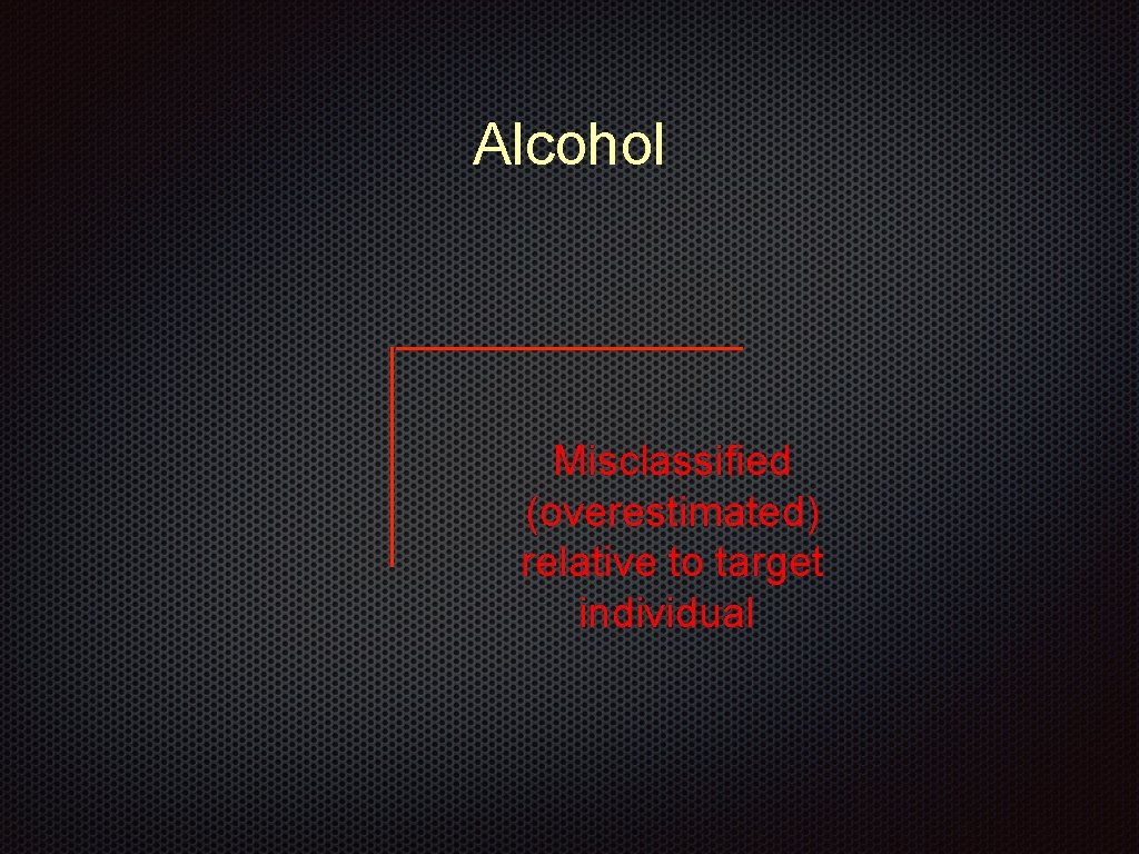 Alcohol Misclassified (overestimated) relative to target individual 