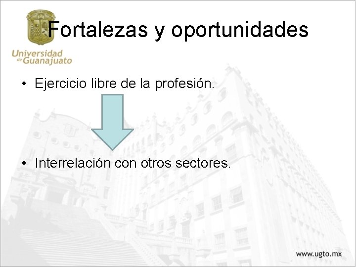 Fortalezas y oportunidades • Ejercicio libre de la profesión. • Interrelación con otros sectores.