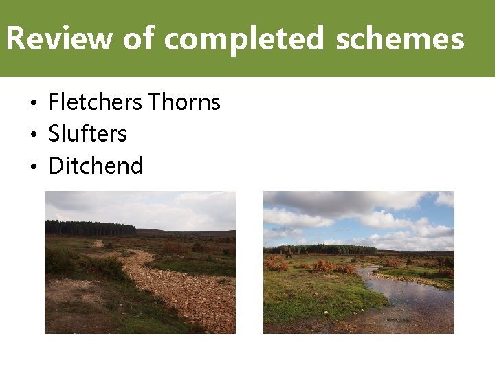 Review of completed schemes • Fletchers Thorns • Slufters • Ditchend 