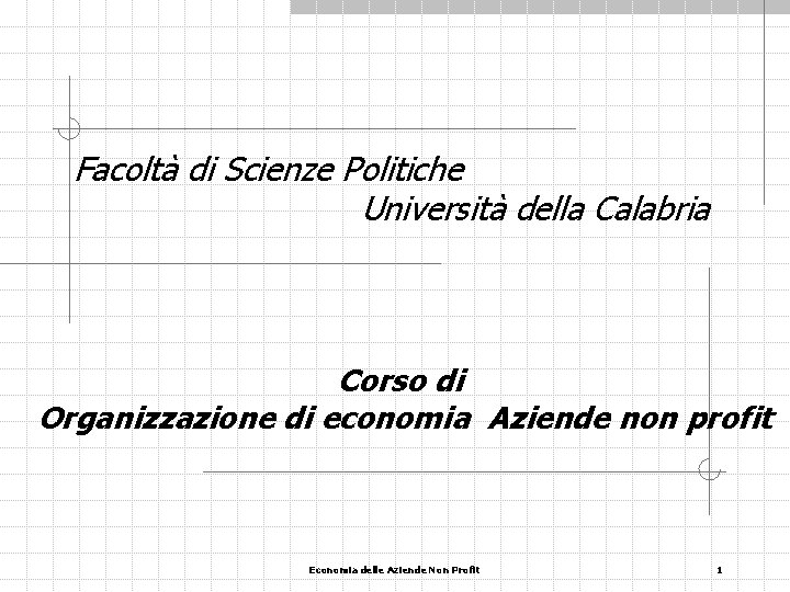 Facoltà di Scienze Politiche Università della Calabria Corso di Organizzazione di economia Aziende non