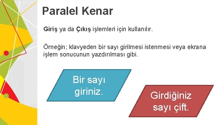 Paralel Kenar Giriş ya da Çıkış işlemleri için kullanılır. Örneğin; klavyeden bir sayı girilmesi