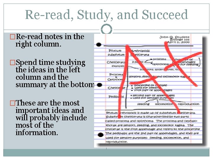 Re-read, Study, and Succeed �Re-read notes in the right column. �Spend time studying the Re-read, Study, and Succeed �Re-read notes in the right column. �Spend time studying the