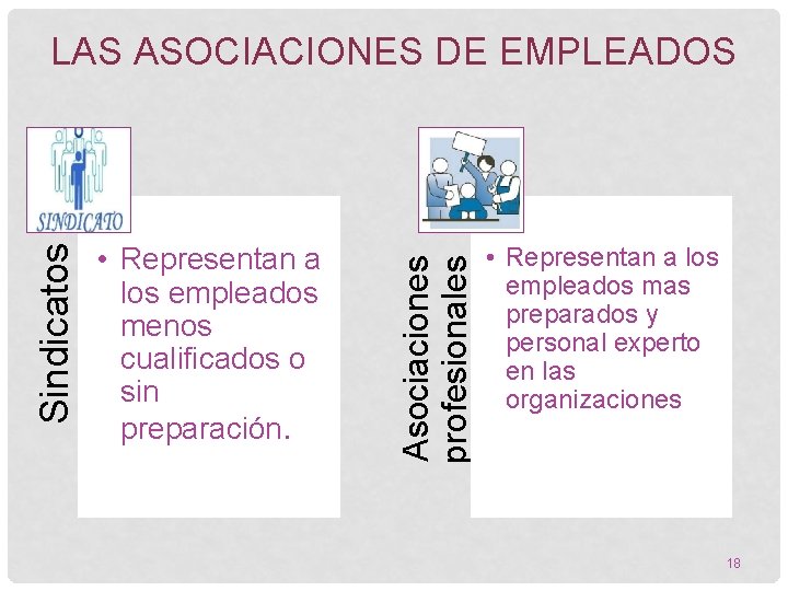  • Representan a los empleados menos cualificados o sin preparación. Asociaciones profesionales Sindicatos